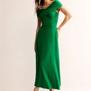 Boden Bardot Jersey Knit Maxi Dress in Green Tambourine Size 20-22 Regular New